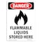 Signmission OSHA Danger Sign, 10" Height, Rigid Plastic, Flammable Liquids Stored Here, Portrait OS-DS-P-710-V-1240 - alternate 1